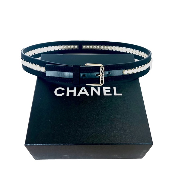 CHANEL Accessories - CHANEL Grosgrain Calfskin Pearl CC Belt